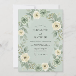 Convites Casamento de Ranunculus Eucalipto Creme Sage
