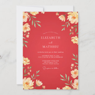 Convites Casamento de Ranunculus Eucalipto Creme Vermelho