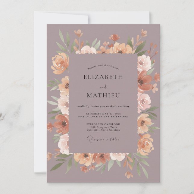 Convites Casamento de Ranunculus Eucalipto Damasco Malva (Frente)