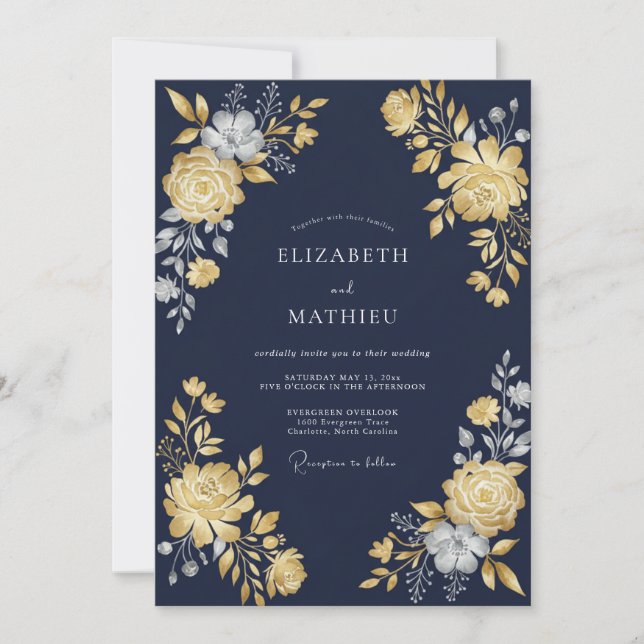 Convites Casamento de Ranunculus Eucalipto Dourado à Meia-N (Frente)