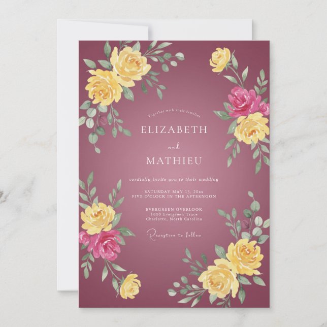 Convites Casamento de Ranunculus Eucalipto Dourado Malva (Frente)