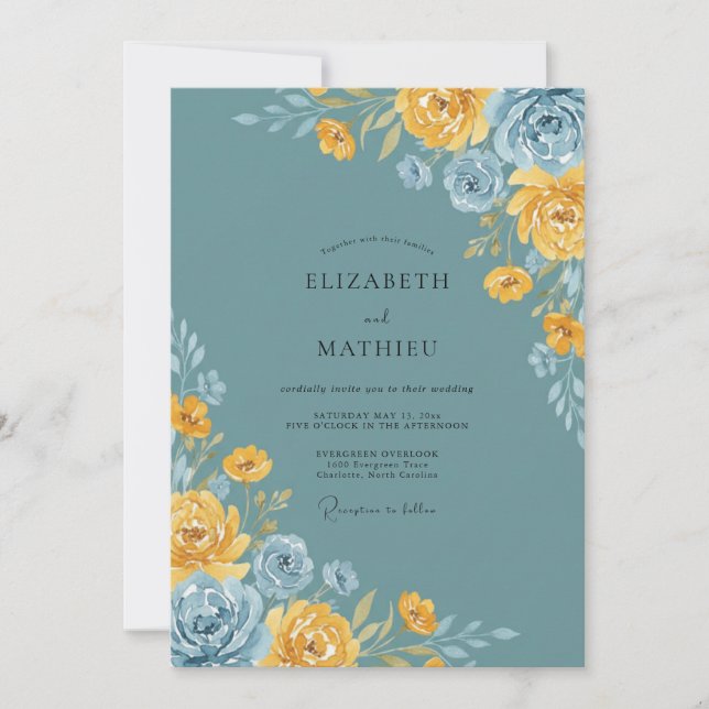 Convites Casamento de Ranunculus Eucalipto em Aço Dourado (Frente)
