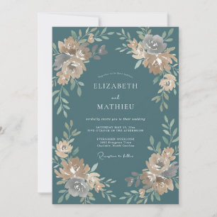 Convites Casamento de Ranunculus Eucalipto em Aço Verde-águ