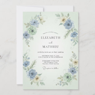 Convites Casamento de Ranunculus Eucalipto Hortelã Periwink