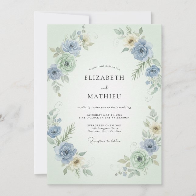 Convites Casamento de Ranunculus Eucalipto Hortelã Periwink (Frente)