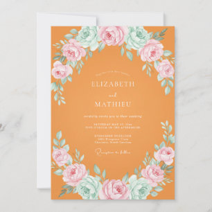 Convites Casamento de Ranunculus Eucalipto Laranja Rosa