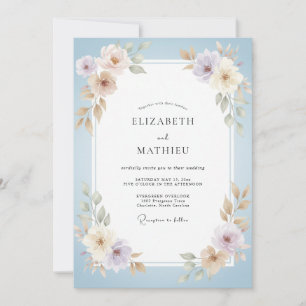 Convites Casamento de Ranunculus Eucalipto Lavanda Azul Pó