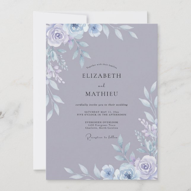 Convites Casamento de Ranunculus Eucalipto Lavanda Empoeira (Frente)