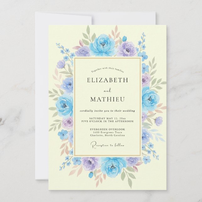Convites Casamento de Ranunculus Eucalipto Lilás Roxo-azula (Frente)