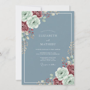 Convites Casamento de Ranunculus Eucalipto Marrom Aço