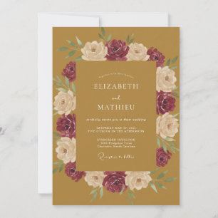 Convites Casamento de Ranunculus Eucalipto Mostarda Borgonh