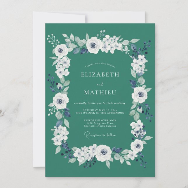 Convites Casamento de Ranunculus Eucalipto no Mar Profundo (Frente)