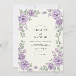 Convites Casamento de Ranunculus Eucalipto Prata e Ametista
