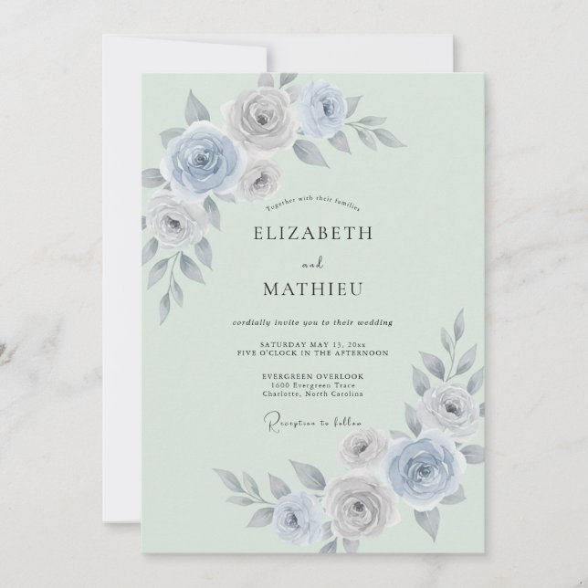 Convites Casamento de Ranunculus Eucalipto Prata Espuma do  (Frente)
