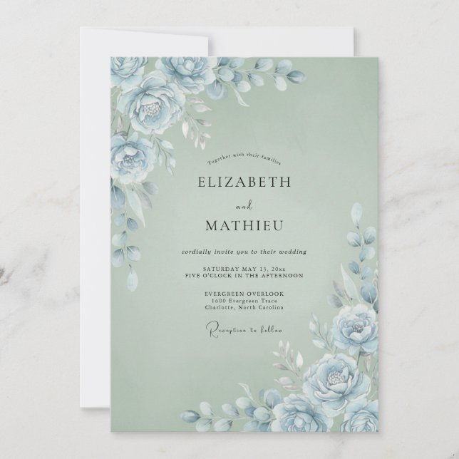 Convites Casamento de Ranunculus Eucalipto Prata Gelado (Frente)
