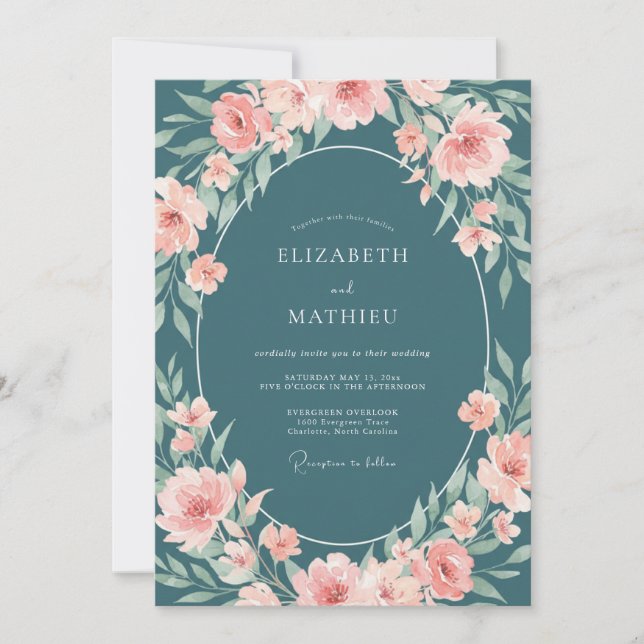 Convites Casamento de Ranunculus Eucalipto Rosa Aço (Frente)
