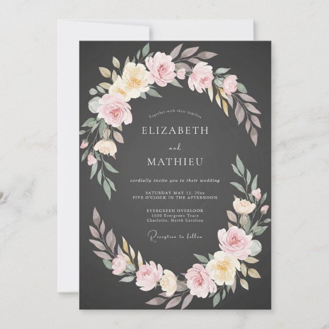Convites Casamento de Ranunculus Eucalipto Rosa Carvão (Frente)