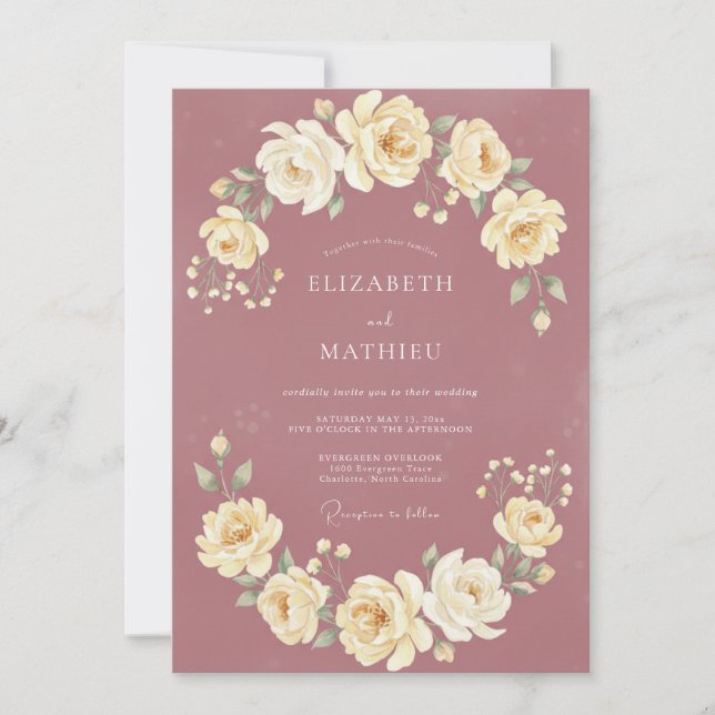 Convites Casamento de Ranunculus Eucalipto Rosa Empoeirado (Frente)