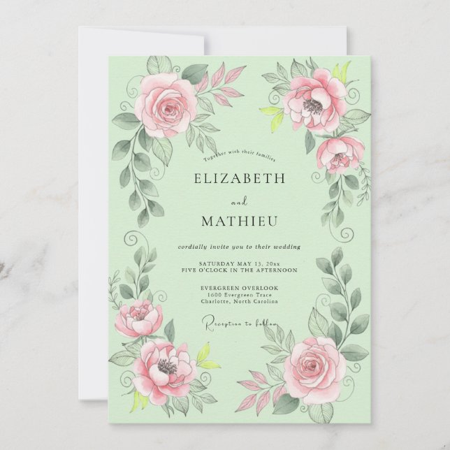 Convites Casamento de Ranunculus Eucalipto Rosa Hortelã (Frente)