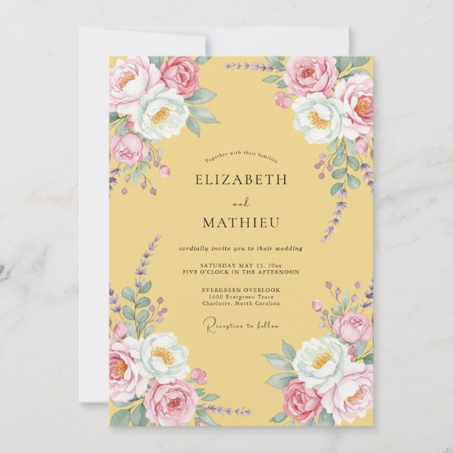 Convites Casamento de Ranunculus Eucalipto Rosa Macio Mante (Frente)