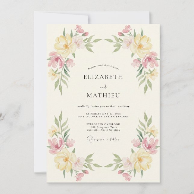 Convites Casamento de Ranunculus Eucalipto Rosa Manteiga (Frente)