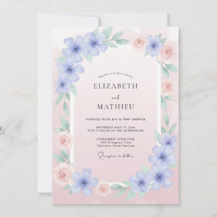 Convites Casamento de Ranunculus Eucalipto Rosa Pastel Azul