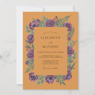 Convites Casamento de Ranunculus Eucalipto Roxo Âmbar