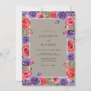 Convites Casamento de Ranunculus Eucalipto Roxo Ameixa