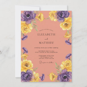 Convites Casamento de Ranunculus Eucalipto Roxo Coral
