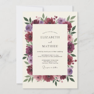 Convites Casamento de Ranunculus Eucalipto Roxo-Malva