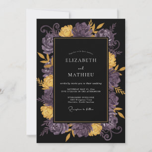 Convites Casamento de Ranunculus Eucalipto Roxo Preto