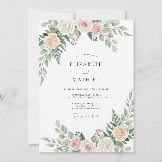 Convites Casamento de Ranunculus Eucalipto Sage Pêssego (Frente)