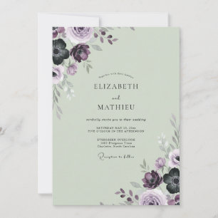 Convites Casamento de Ranunculus Eucalipto Salvia Ameixa