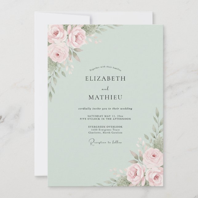 Convites Casamento de Ranunculus Eucalipto Salvia Rubor (Frente)