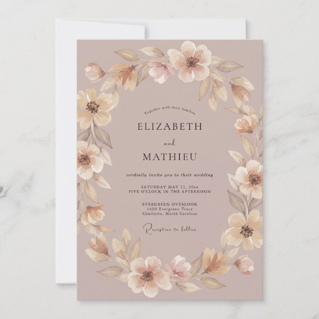 Convites Casamento de Ranunculus Eucalipto Silver Blush (Frente)
