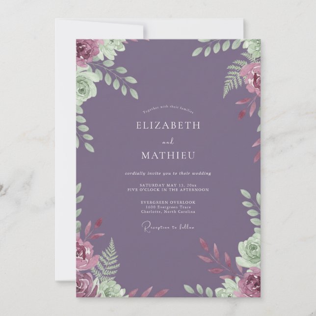 Convites Casamento de Ranunculus Folhoso de Ámbar (Frente)