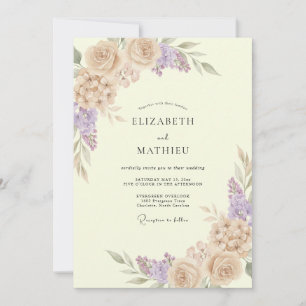 Convites Casamento de Ranunculus Lilás Champagne com Eucali