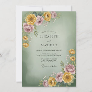 Convites Casamento de Ranunculus Lilás Eucalipto Sage Doura