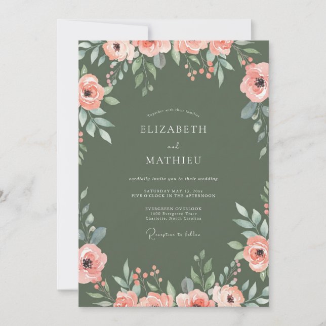 Convites Casamento de Ranunculus Peach Moss (Frente)