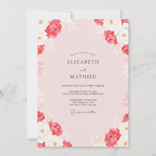 Convites Casamento de Ranunculus Pintado de Coral Empoeirad