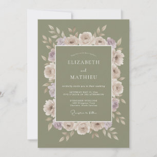 Convites Casamento de Ranunculus Roxo Musgo