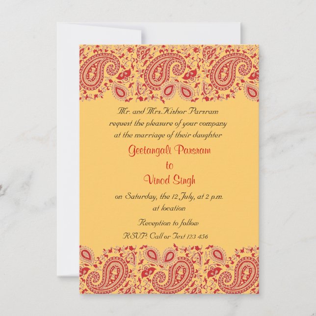 Convites Casamento de Red and Gold Indian (Frente)