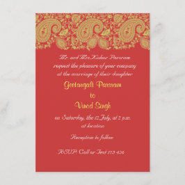 Convites Casamento de Red and Gold Indian
