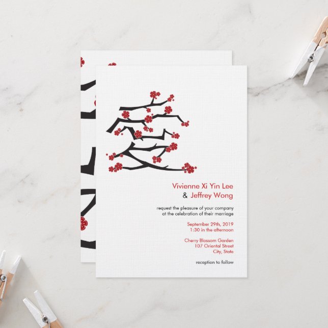 Convites Casamento de Red Sakura com Cerejeira Ai Chinesa (Frente/Verso In Situ)