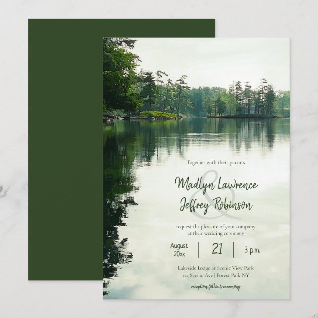 Convites Casamento de reflexo russo ao lado de evergreens (Frente/Verso)