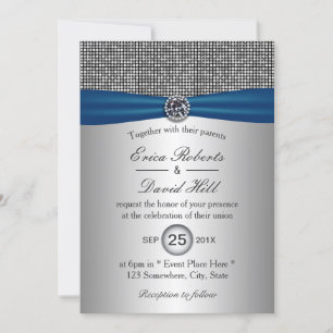 Convites Casamento de relva de prata azul elegante