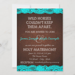 Convites Casamento de Renda Azul Teal Antiga e Marrom