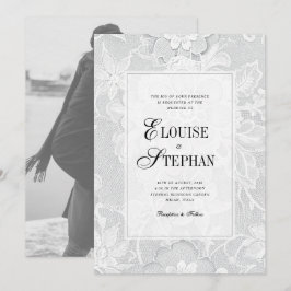 Convites Casamento de Renda Branca Elegante