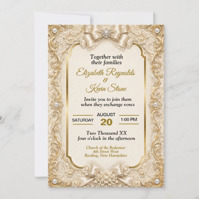 Convites Casamento de Renda Branca Macia e Elegante (Frente)
