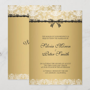 Convites Casamento de Renda Dourada e Branca